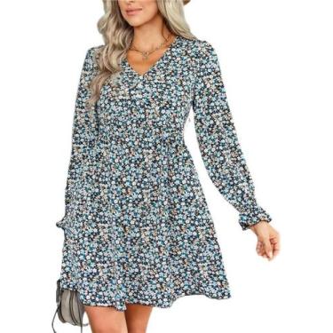 Imagem de Vestido feminino diário em linha A, curto, folgado, estampado floral -