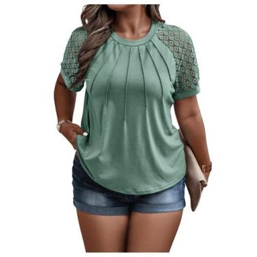 Imagem de Camiseta feminina SOLY HUX plus size de renda contrastante verde menta