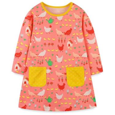 Imagem de Vestido Hongshilian Girls de algodão de manga comprida Chick&Pink 5T
