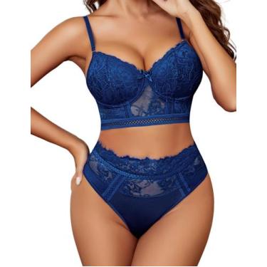 Imagem de Conjunto de lingerie Avidlove, sutiã e calcinha de cintura alta, renda