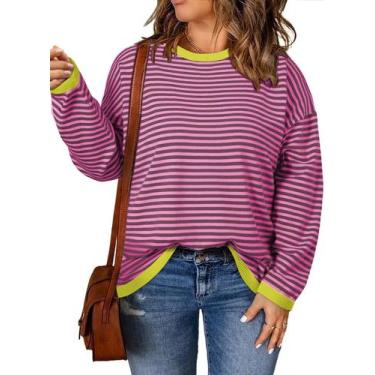 Imagem de Suéter feminino Eytino plus size casual listrado colorido