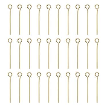 Imagem de HARFINGTON 100 peças de pinos de cabeça de olho aberto em ouro 18K 2,4 cm 24 mm mini pinos de fio de metal contas pequenas agulhas a granel para brinco, pingente, colar, pulseira, berloque, fabricação