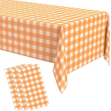 Imagem de Remagr Pacote com 3 toalhas de mesa xadrez búfalo de plástico, toalha de mesa retangular guingão, 137 x 272 cm, descartável, impermeável, para acampamento, piquenique, decoração de festa de