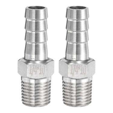 Imagem de HARFINGTON 2 peças de mangueira de aço inoxidável acessórios de farpa 0,4" (10 mm) farpado x g 1/10.2 cm encaixe de tubo macho mangueira de ar acessórios de farpa acoplador adaptador de conector de