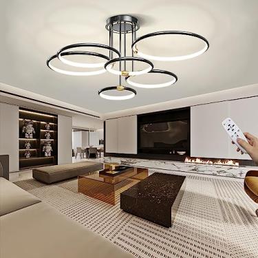 Imagem de Luminária de teto LED regulável, luminária de teto preta, moderna, para sala de estar, com controle remoto, anel de acrílico metálico, design de iluminação para quarto, sala de estar, cozinh