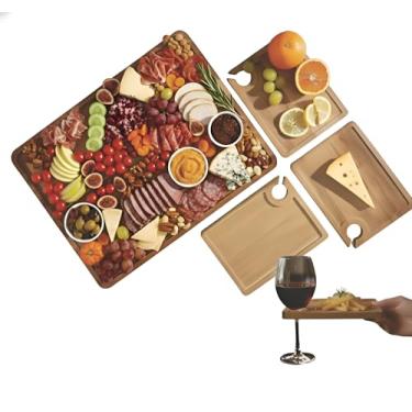 Imagem de Sango Atelier Conjunto de aperitivos de vinho de madeira de acácia com bandeja de servir - Coleção reversível de 5 peças de tábua de charcutaria e queijo para entretenimento e hospedagem de presentes