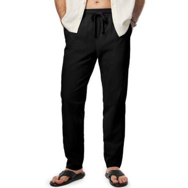 Imagem de Calças masculinas JMIERR, casuais, algodão, linho, cintura elástica, p