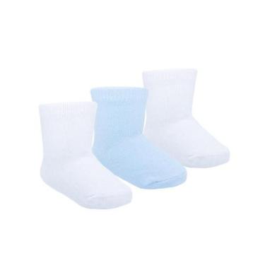 Imagem de Kit Meia Cano Alto RN 0 a 3 meses Bebê Masculino 3 Pares Liso Algodão 