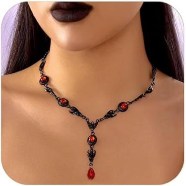 Imagem de Acekiily Colar de morcego vermelho para mulheres e homens, gótico, punk, vermelho, gota de água, gargantilha, vintage, vampiro, morcego, gargantilha, bijuteria de Halloween, Medium, Liga de aço, Sem