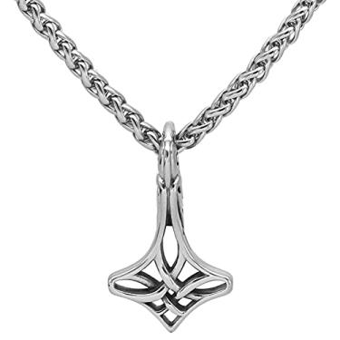 Imagem de GuoShuang Nordic Viking Mjolnir Thor Hammer Valknut Colar de aço inoxidável para homens com bolsa de presente Valknut Prata