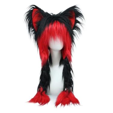 Imagem de JUNBOON Lindo chapéu de gato de pelúcia fofo para cabeça de inverno quente, máscara de Halloween, acessório de cosplay