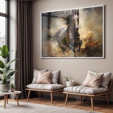 Imagem de Quadro com Moldura e Acrilico Cristal Vidro Sala Quarto Pintura Cavalo