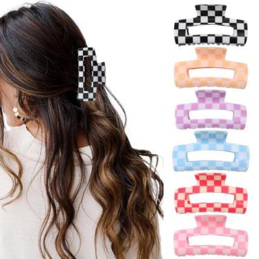 Imagem de Clipes de garras de cabelo papasgix xadrez, 6 peças, multicoloridos
