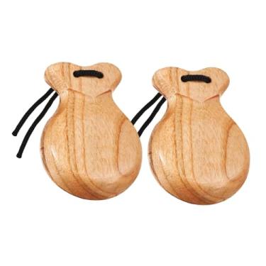 Imagem de menolana 2 peças castanholas espanholas de madeira instrumentos de percussão educativos com cordas para apresentações de músicas folclóricas aulas de música, Cor de Madeira