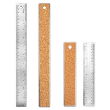 Imagem de Régua de metal de aço inoxidável - 20,3 cm e 30,5 cm, antiderrapante, suporte de cortiça, borda reta, polegadas e centímetros para estudantes, escola, escritório, ferramentas de desenho