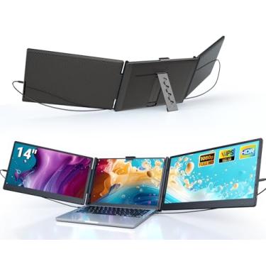 Imagem de Ygretyrjh Extensor de tela para laptop, monitor portátil triplo de 14 polegadas para laptop, extensor de tela IPS FHD 1080p para monitor de viagem de 13 a 17 polegadas, monitor de viagem para Mac