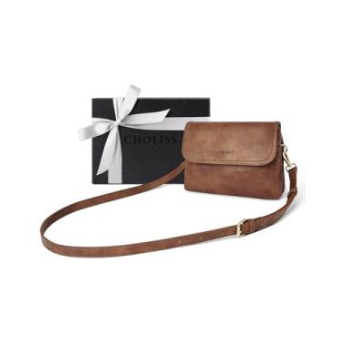 Imagem de CHOLISS Bolsa transversal pequena para mulheres, bolsa de celular de couro vegano, mini bolsa de viagem com alça ajustável, Caixa de presente - 01 marrom retrô