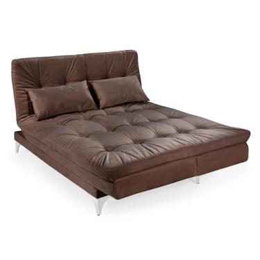 Imagem de Sofá Cama Versátil Reclinável Veludo 3 Lugares 5 Posições Casal Premium Estrutura Pés de Alumínio Casa Imperial (MARROM)
