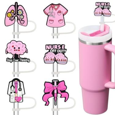 Imagem de Amreich Topos de palha rosa de enfermeira para Stanley copo de 850 g/1,134 g, capas de palha de silicone reutilizáveis para canudos de 10 mm, acessórios fofos para enfermeiras presentes para mulheres
