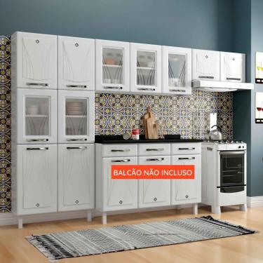 Imagem de Armário De Cozinha Compacta De Aço Telasul Star C/ Vidro 3 Peças Branco