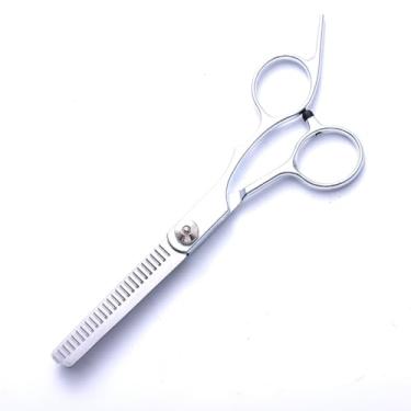 Imagem de Tesouras de corte de cabelo de 16,5 cm - Tesoura de barbeiro de aço inoxidável com borda de barbear para salão e uso doméstico (tesoura de desbaste prata)
