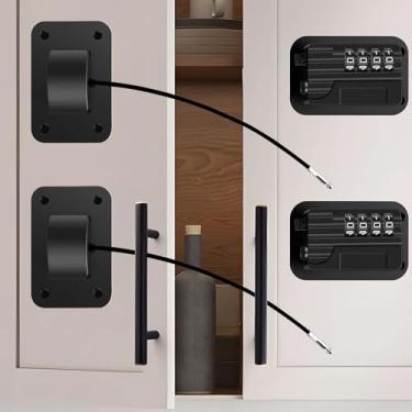 Imagem de 2 fechaduras de geladeira à prova de crianças com senha, fechaduras autoadesivas para armário sem furadeira, trava de segurança para freezer, armários de geladeira, gavetas, janela