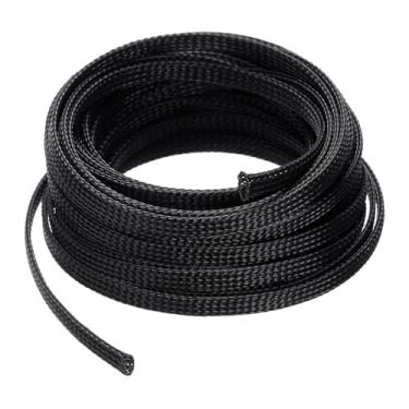 Imagem de Manga trançada expansível de 6,5 m - 1/10.2 cm, protetor de fio de gerenciamento de cabos de PET, tubo de tear para TV, computador, áudio, escritório, casa, preto