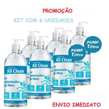 Imagem de Kit com até 6 un alcool gel 1L 70 antisséptico all clean audaxco, 6 un