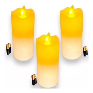Imagem de 2X Kit 3 Velas De Led Eletrônica Chama Viva + 6 Pilhas Aa