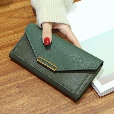 Imagem de Carteira longa bolsa feminina PU bolso telefone clutch bolsa de dinheiro (verde), Verde, Clássico
