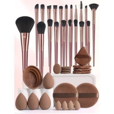 Imagem de Conjunto de 39 pincéis de maquiagem e esponjas de maquiagem para líquido, creme e pó - polido, mistura e pincel facial