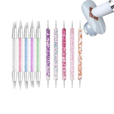 Imagem de 10 peças de ferramentas de silicone para unhas com ponta dupla, caneta para escultura, strass (colorida)