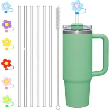 Imagem de Pacote com 6 canudos transparentes reutilizáveis para copos Stanley de 1,134 g e 850 g, 30,5 cm com escova