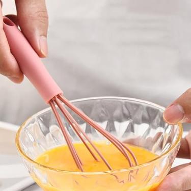 Imagem de Batedor de silicone, fio de aço inoxidável, resistente ao calor, antiaderente, utensílio de cozinha, ferramenta de bater para misturar (rosa)