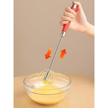 Imagem de Batedor de ovos de aço inoxidável de 30,5 cm, batedor giratório manual, espumador de leite versátil, misturador manual para misturar, bater, bater e mexer, vermelho