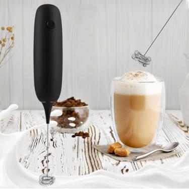 Imagem de Poderoso espumador de leite para café, batedeira portátil rápida com batedor de aço inoxidável, espumador manual operado por bateria, varinha preta