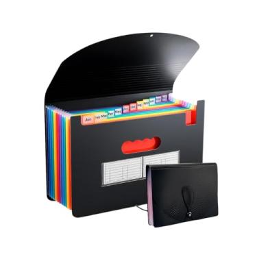 Imagem de Pasta Organizadora de Arquivos A4 Expansível Sanfonada com 12 Divisórias Plásticas – Organizador de Documentos Dobrável e Portátil, Ideal para Escritório, Escola e Casa (Preta)
