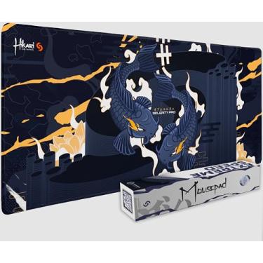 Imagem de Mouse pad japonês grande impermeável para jogos, grosso (4 mm) | 35,5 x 16 x 0,16 | bordas costuradas, controle e velocidade, tapete de mesa azul com teclado GG estendido anime com base de borracha