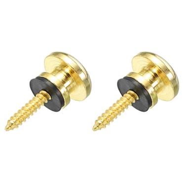 Imagem de Generic Conjunto de pinos de metal com fecho de fivela de botão de alça de guitarra em tom dourado com arruela de borracha preta para baixo de guitarra, 2 conjuntos