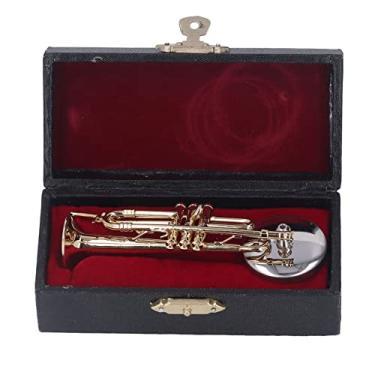 Imagem de Phefop Trompete Em Miniatura, Modelo Musical de Latão Requintado Com Suporte para Decoração de Escritório Doméstico e Amantes de Música (3,54 pol.)