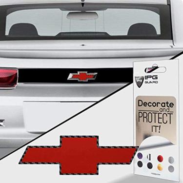 Imagem de IPG para 2010-2013 Chevrolet Camaro LS LT RS SS Emblema traseiro Adesivos de sobreposição - Emblema Faça você mesmo Conjunto de adesivos Personalize seu Camaro, Red Pearl With Black Carbon Fiber Outline