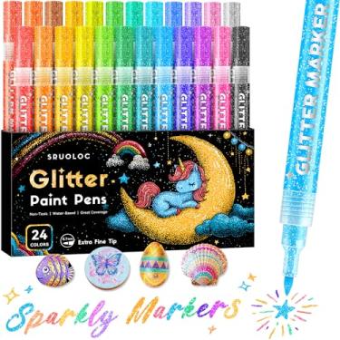 Imagem de SRUOLOC Canetas de tinta com glitter, conjunto de 24 cores com marcadores de glitter, marcadores acrílicos, materiais de arte para adolescentes para álbuns, cartões, artesanato DIY, coloração para