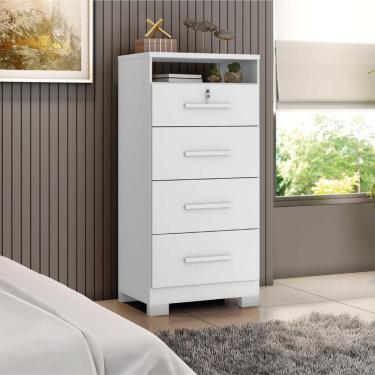Imagem de Cômoda Com Chave 4 Gavetas Primordial Max Zanzini Branco