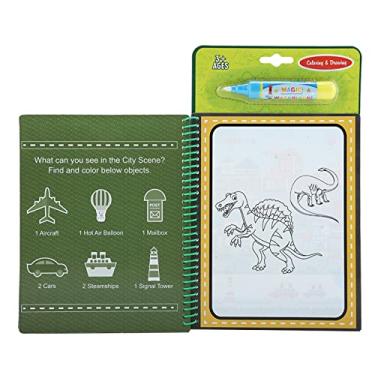Imagem de Phefop Livro de Colorir de água, Livro de Atividades Reutilizável Com Caneta de água, Brinquedo Educativo para Crianças Pequenas, Bloco de Desenho Portátil para Aprendizagem Divertida (Padrão de dinossauro)
