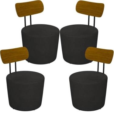 Imagem de Kit 04 Poltronas Base Fixa Luara M03 material sintético Preto - LYAM D