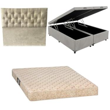 Imagem de Cama Box Baú Bipartida Blindada com Colchão de Espuma Toulon D33 + Cabeceira Botonê (CORINO CINZA, Queen)