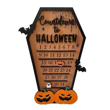 Imagem de ZAWELIYO Calendário Fantasma de Morcego de Halloween, Bloco de Madeira Assustador, Calendário Infantil Móvel, Decoração de Festa