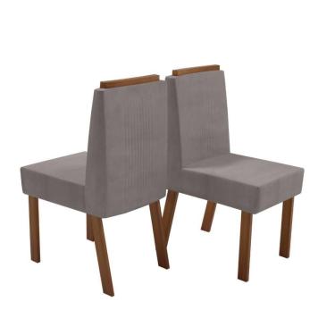 Imagem de Kit 2 Cadeiras De Jantar Rubi Luxo Veludo Naturale E Cinza