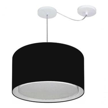 Imagem de Lustre Pendente Cilíndrico Com Desvio De Centro Vivare Md-4313 Cúpula Em Tecido 45x30cm - Bivolt Preto 127/220v