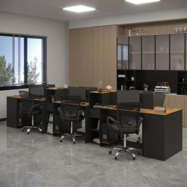 Imagem de Estação De Trabalho 6 Lugares Tech Office 6 Mesas 4 Armários - Preto E Cedro Preto E Cedro
